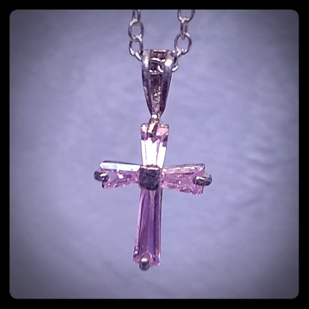 Pink crystal cross necklace
